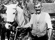 Karl Epple, Landwirt und Gemeinderat in Oberhausen, mit seinem Pferdegespann